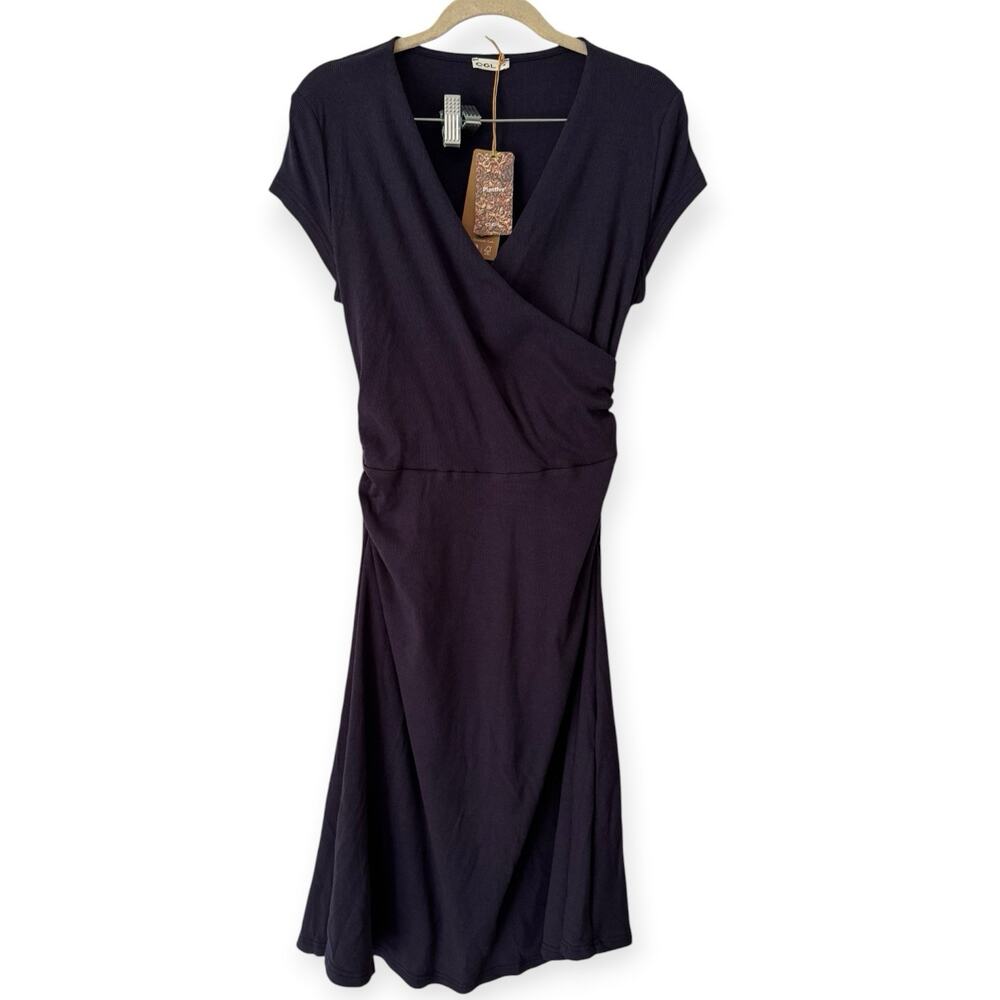 NWT OGL Plantive Stretch Cotton Surplice V-neck Cap Sleeve Midi Dress Medium